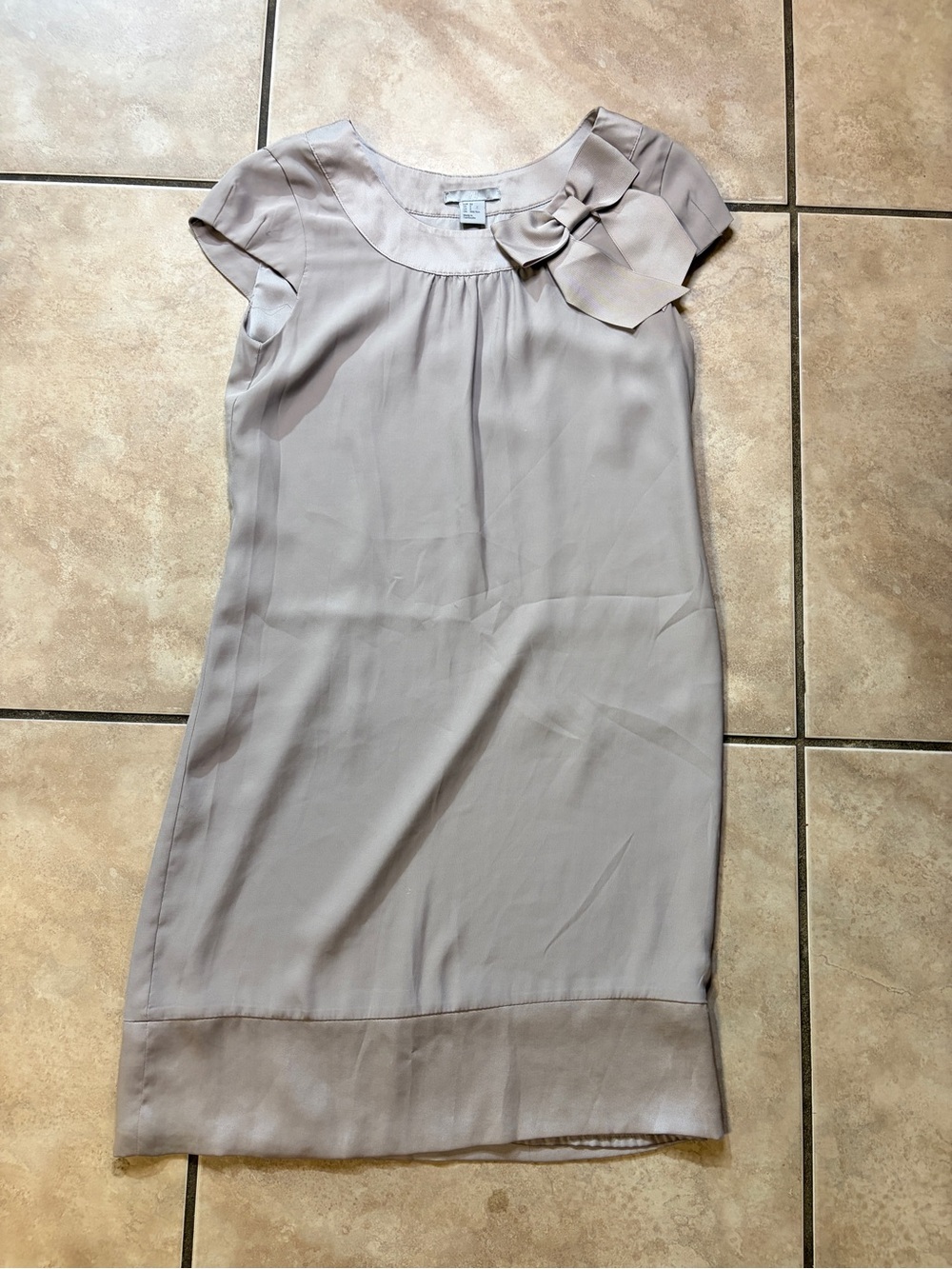 H&M Light Taupe Midi Dress with Bow Accent